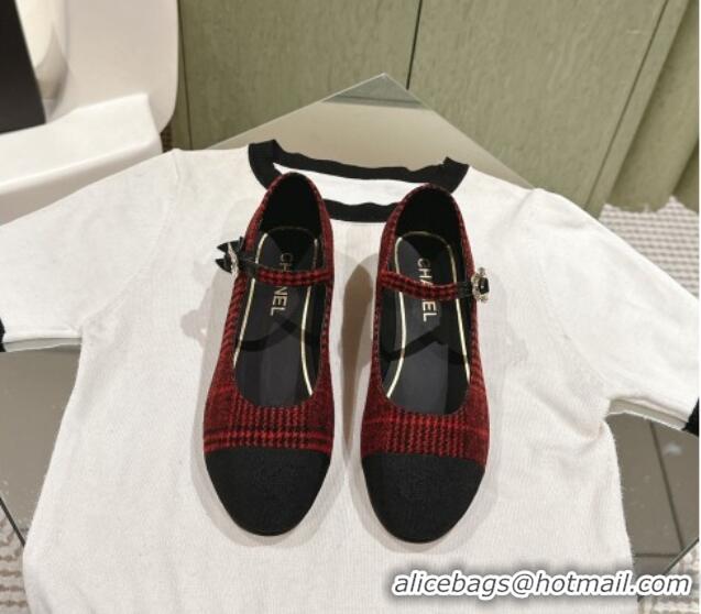 Good Looking Chanel Fabric Mary Janes Red/Black 041812