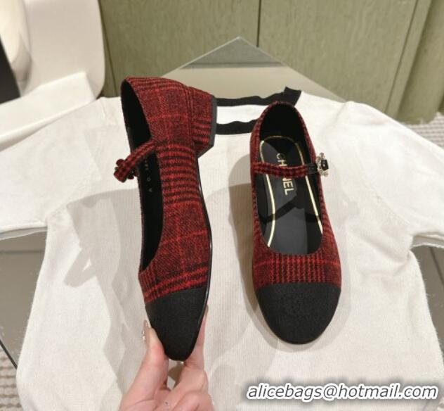 Good Looking Chanel Fabric Mary Janes Red/Black 041812