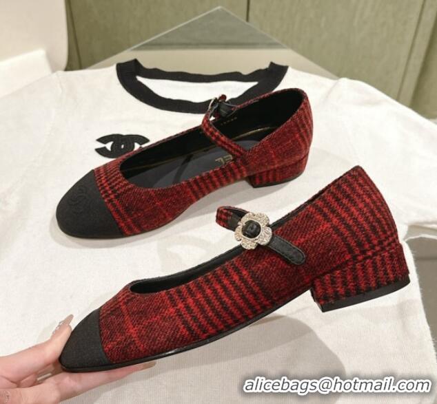 Good Looking Chanel Fabric Mary Janes Red/Black 041812