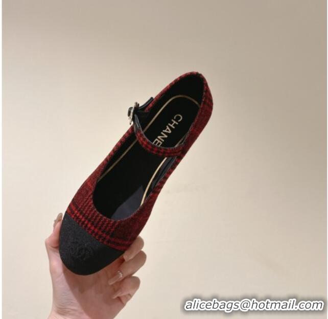 Good Looking Chanel Fabric Mary Janes Red/Black 041812