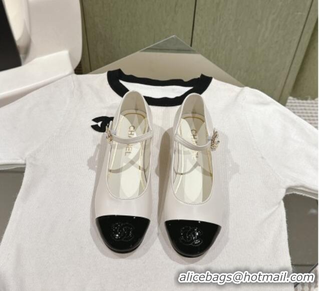 Luxurious Chanel Lambskin Mary Janes White/Black 041813