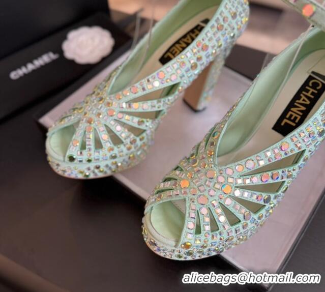 Good Quality Chanel Strass & Suede Sandals with Heel 11cm G45455 Green 042202