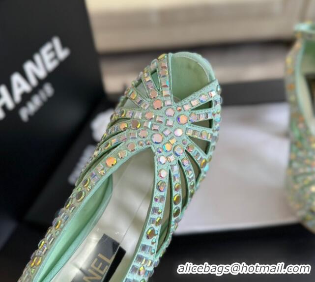 Good Quality Chanel Strass & Suede Sandals with Heel 11cm G45455 Green 042202