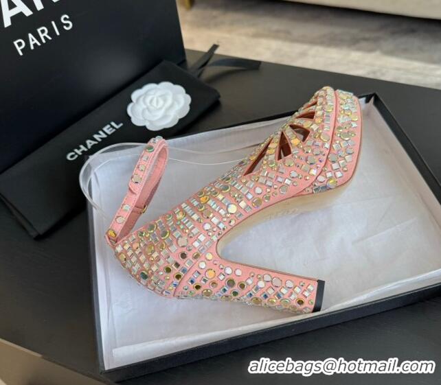 Popular Style Chanel Strass & Suede Sandals with Heel 11cm G45455 Pink 042203