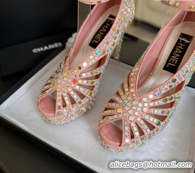 Popular Style Chanel Strass & Suede Sandals with Heel 11cm G45455 Pink 042203