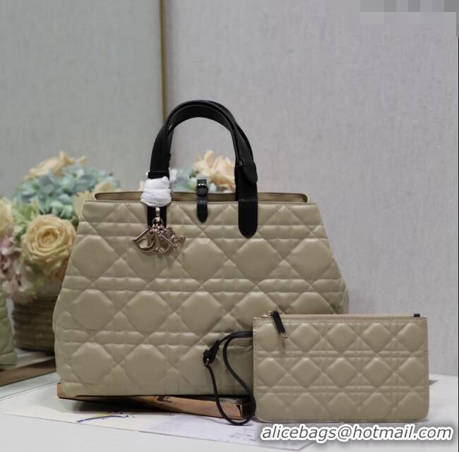 Famous Brand Dior Large Toujours Tote bag in Macrocannage Calfskin CD2069 Beige/Black 2024