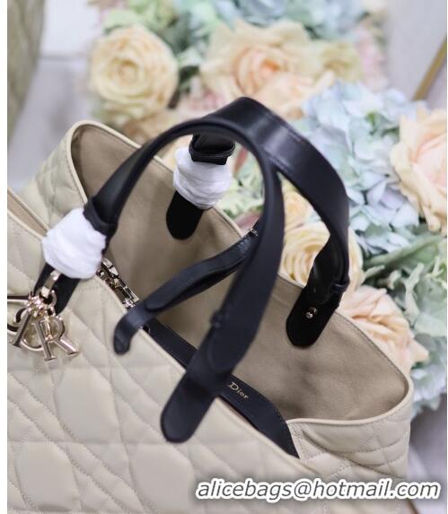 Famous Brand Dior Large Toujours Tote bag in Macrocannage Calfskin CD2069 Beige/Black 2024