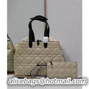 Top Quality Dior Medium Toujours Tote bag in Macrocannage Calfskin CD2069 Beige/Black 2024