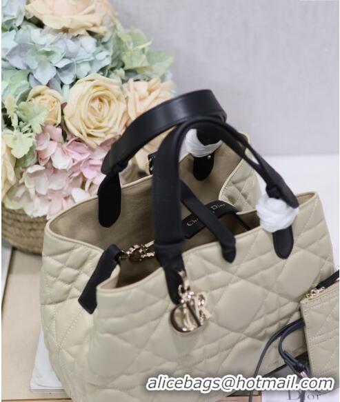 Top Quality Dior Medium Toujours Tote bag in Macrocannage Calfskin CD2069 Beige/Black 2024