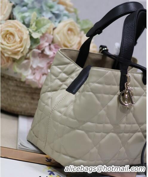 Top Quality Dior Medium Toujours Tote bag in Macrocannage Calfskin CD2069 Beige/Black 2024