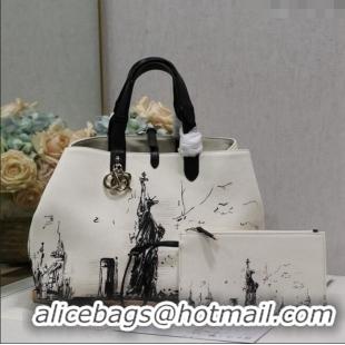 Top Quality Dior Large Toujours Tote bag in Printed Canvas CD2072 White/Black 2024