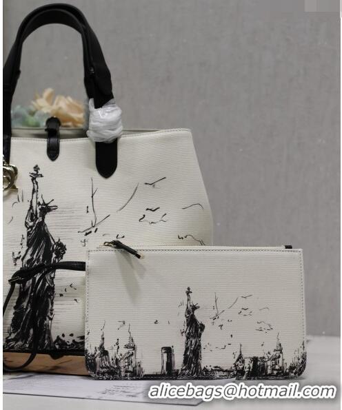 Top Quality Dior Large Toujours Tote bag in Printed Canvas CD2072 White/Black 2024