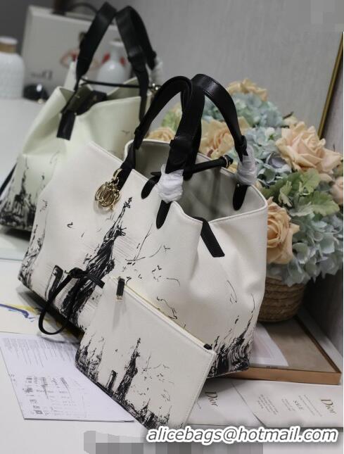 Top Quality Dior Large Toujours Tote bag in Printed Canvas CD2072 White/Black 2024