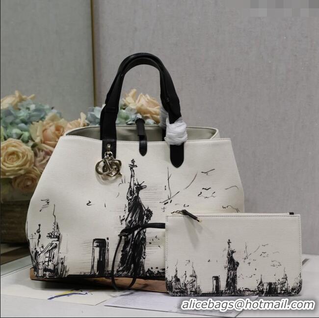 Top Quality Dior Large Toujours Tote bag in Printed Canvas CD2072 White/Black 2024