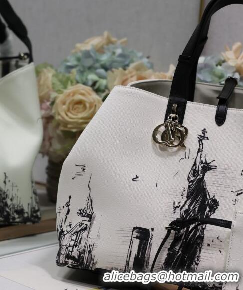 Top Quality Dior Large Toujours Tote bag in Printed Canvas CD2072 White/Black 2024