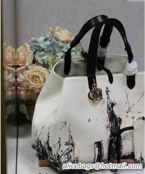 Top Quality Dior Large Toujours Tote bag in Printed Canvas CD2072 White/Black 2024