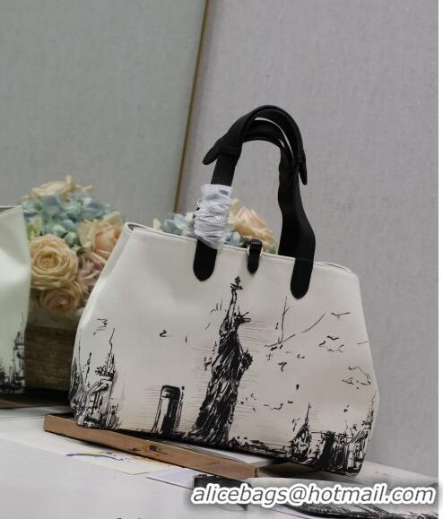 Top Quality Dior Large Toujours Tote bag in Printed Canvas CD2072 White/Black 2024