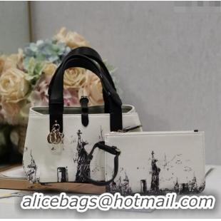 Promotional Dior Small Toujours Tote bag in Printed Canvas CD2072 White/Black 2024