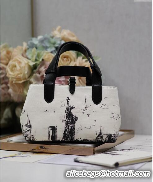 Promotional Dior Small Toujours Tote bag in Printed Canvas CD2072 White/Black 2024