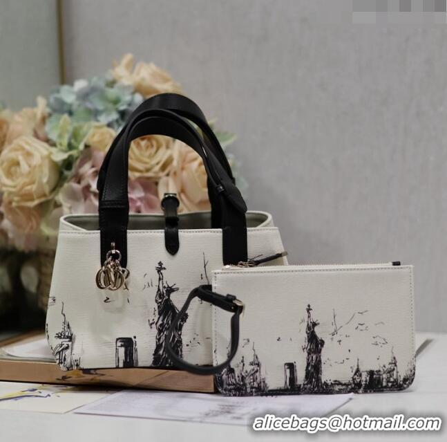 Promotional Dior Small Toujours Tote bag in Printed Canvas CD2072 White/Black 2024