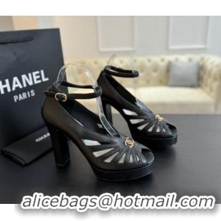 Lower Price Chanel Lambskin Sandals with Heel 11cm G45455 Black 042205