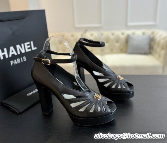 Lower Price Chanel Lambskin Sandals with Heel 11cm G45455 Black 042205