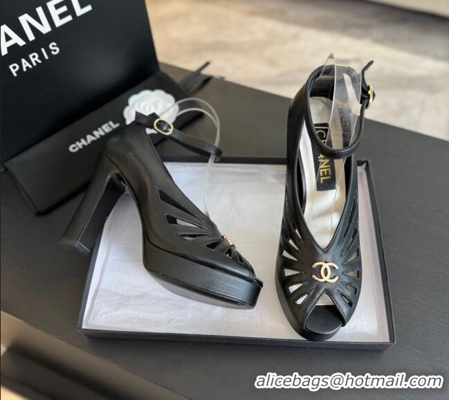 Lower Price Chanel Lambskin Sandals with Heel 11cm G45455 Black 042205