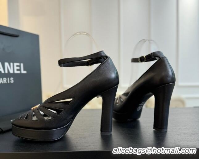 Lower Price Chanel Lambskin Sandals with Heel 11cm G45455 Black 042205