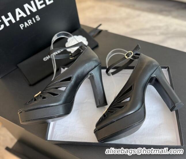 Lower Price Chanel Lambskin Sandals with Heel 11cm G45455 Black 042205