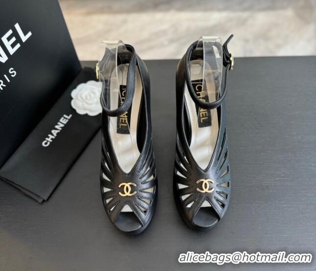 Lower Price Chanel Lambskin Sandals with Heel 11cm G45455 Black 042205