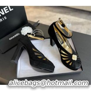 Most Popular Chanel Suede Sandals with Heel 11cm G45455 Black 042206