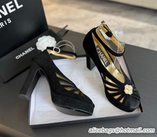 Most Popular Chanel Suede Sandals with Heel 11cm G45455 Black 042206