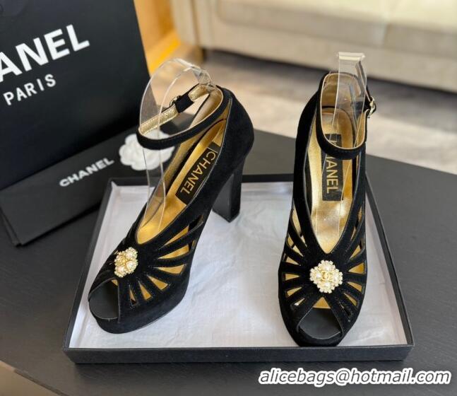 Most Popular Chanel Suede Sandals with Heel 11cm G45455 Black 042206