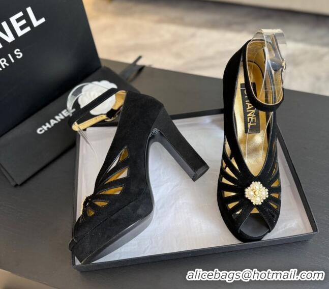 Most Popular Chanel Suede Sandals with Heel 11cm G45455 Black 042206