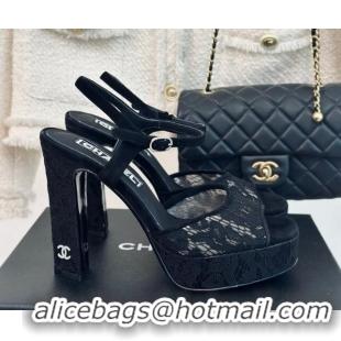 Best Price Chanel Suede and Lace Platform Sandals with 12cm Heel 042208