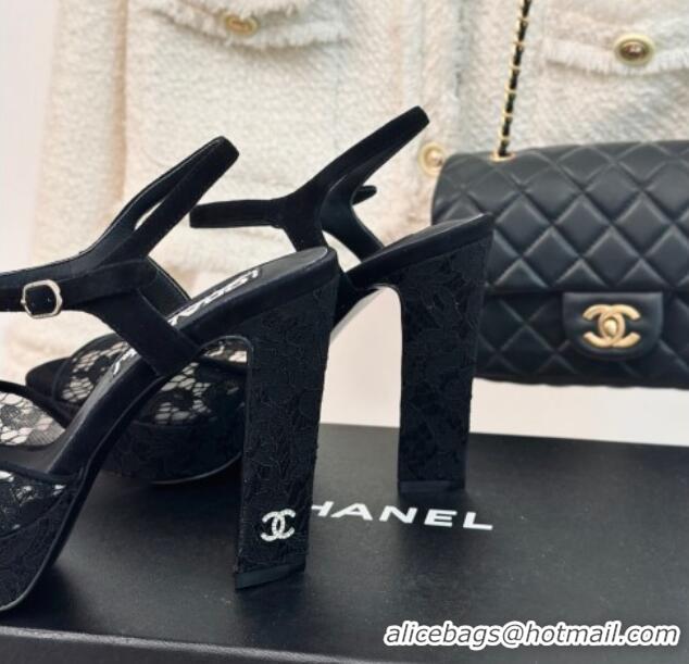 Best Price Chanel Suede and Lace Platform Sandals with 12cm Heel 042208