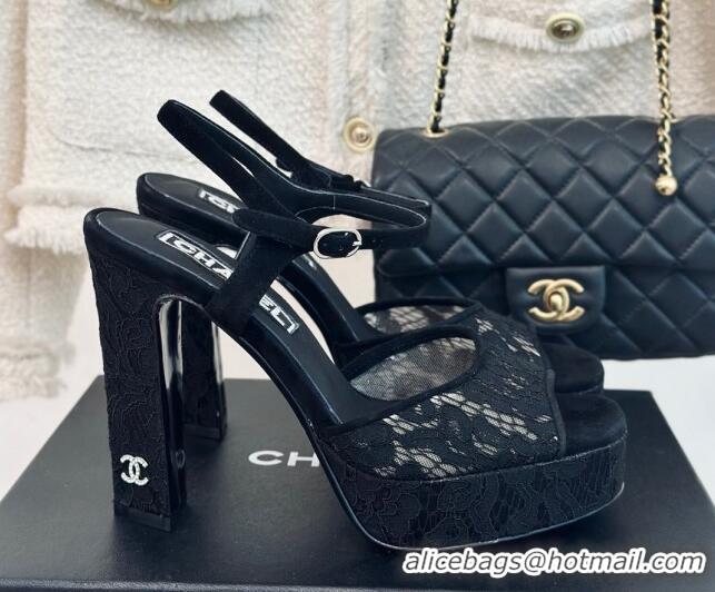 Best Price Chanel Suede and Lace Platform Sandals with 12cm Heel 042208