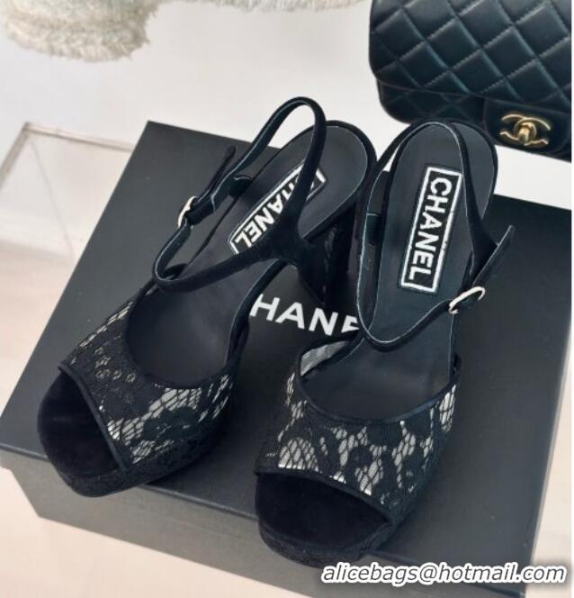 Best Price Chanel Suede and Lace Platform Sandals with 12cm Heel 042208