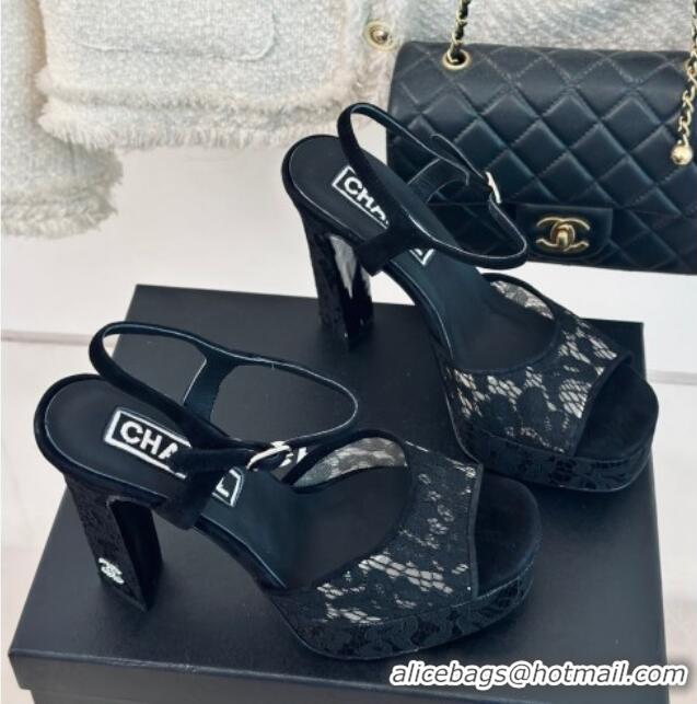 Best Price Chanel Suede and Lace Platform Sandals with 12cm Heel 042208