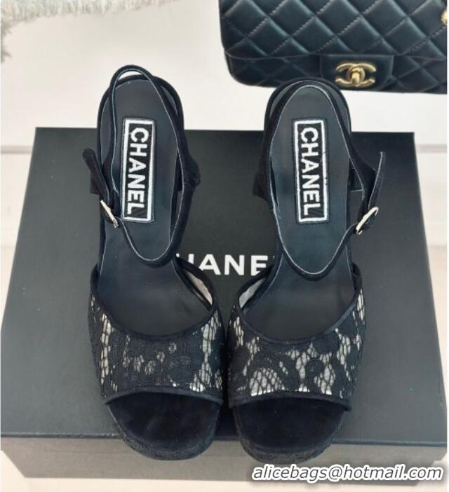 Best Price Chanel Suede and Lace Platform Sandals with 12cm Heel 042208