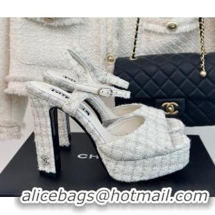 Good Product Chanel Tweed Platform Sandals with 12cm Heel Beige 042209