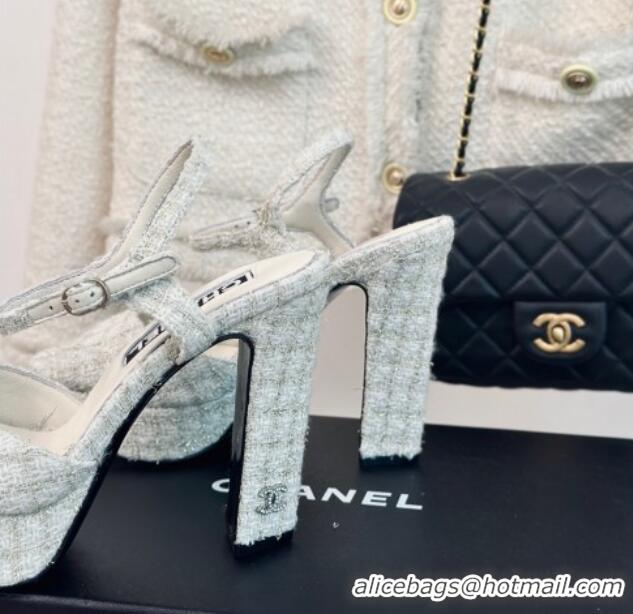 Good Product Chanel Tweed Platform Sandals with 12cm Heel Beige 042209