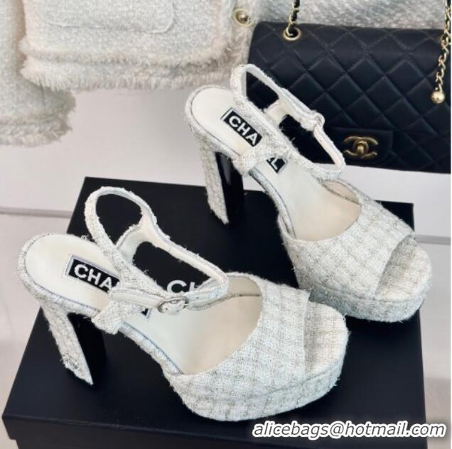 Good Product Chanel Tweed Platform Sandals with 12cm Heel Beige 042209