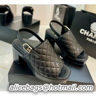 Cheap Price Chanel Lambskin Platform Sandals G45567 Black 042214