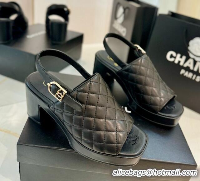 Cheap Price Chanel Lambskin Platform Sandals G45567 Black 042214