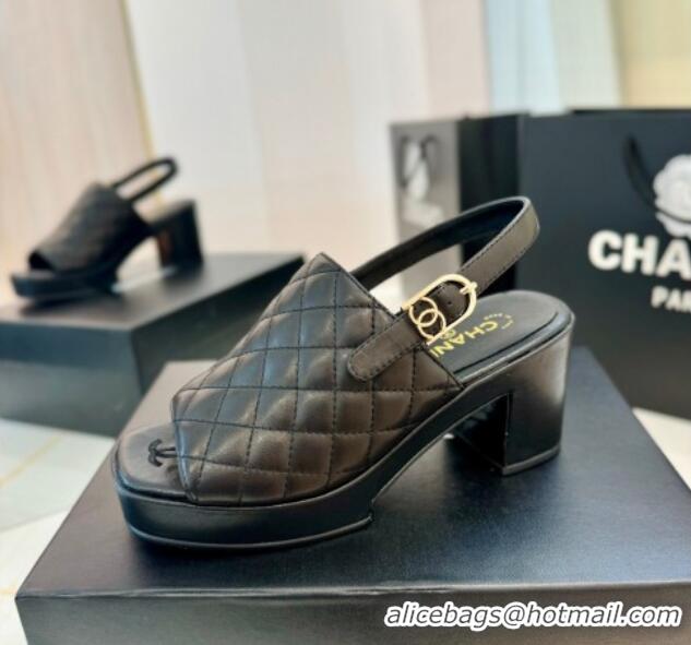 Cheap Price Chanel Lambskin Platform Sandals G45567 Black 042214