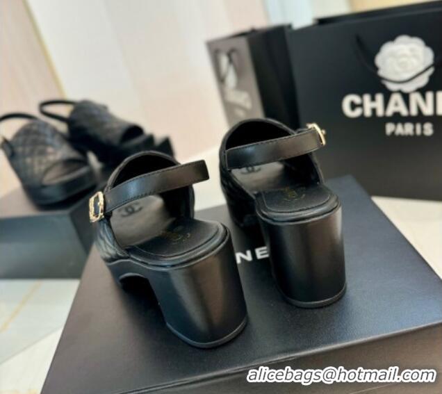 Cheap Price Chanel Lambskin Platform Sandals G45567 Black 042214