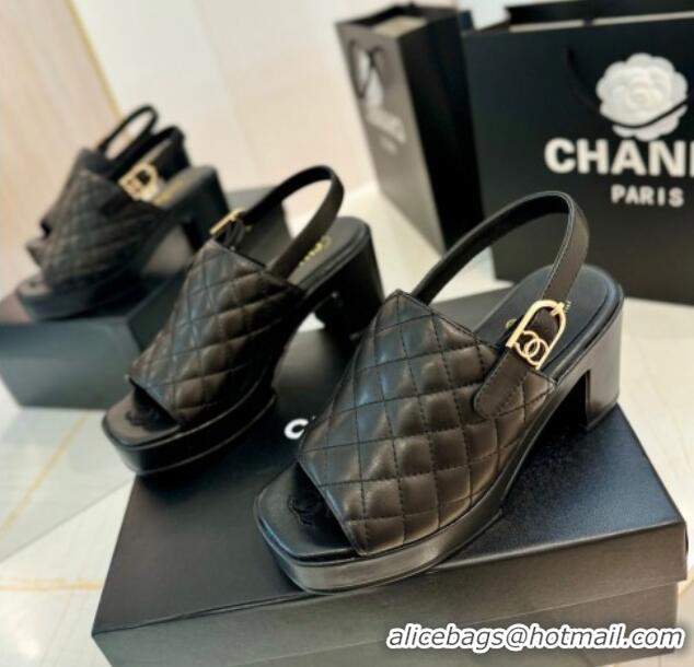 Cheap Price Chanel Lambskin Platform Sandals G45567 Black 042214