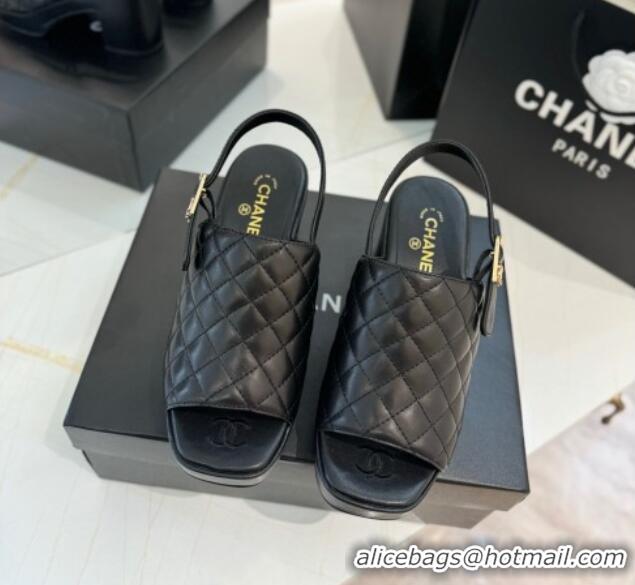 Cheap Price Chanel Lambskin Platform Sandals G45567 Black 042214