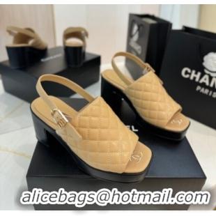 Grade Chanel Lambskin Platform Sandals G45567 Apricot 042215